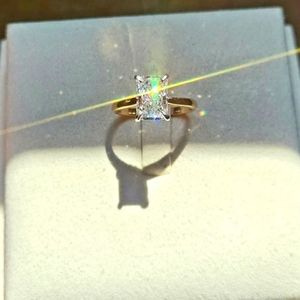 Solid 14k white and yellow gold 2.02ct lab radiant diamond ring with hidden halo